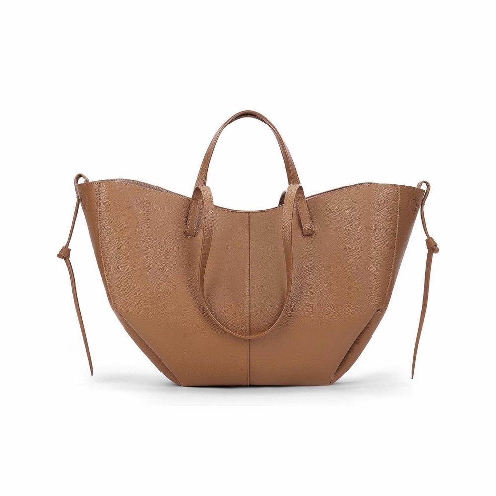 Camel Vegan Leather Tote Bag Oversized Shoulder Bag Minimalist Work Purse Large